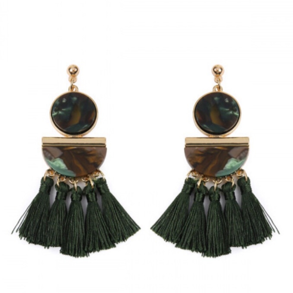 Green Tassel Earrings